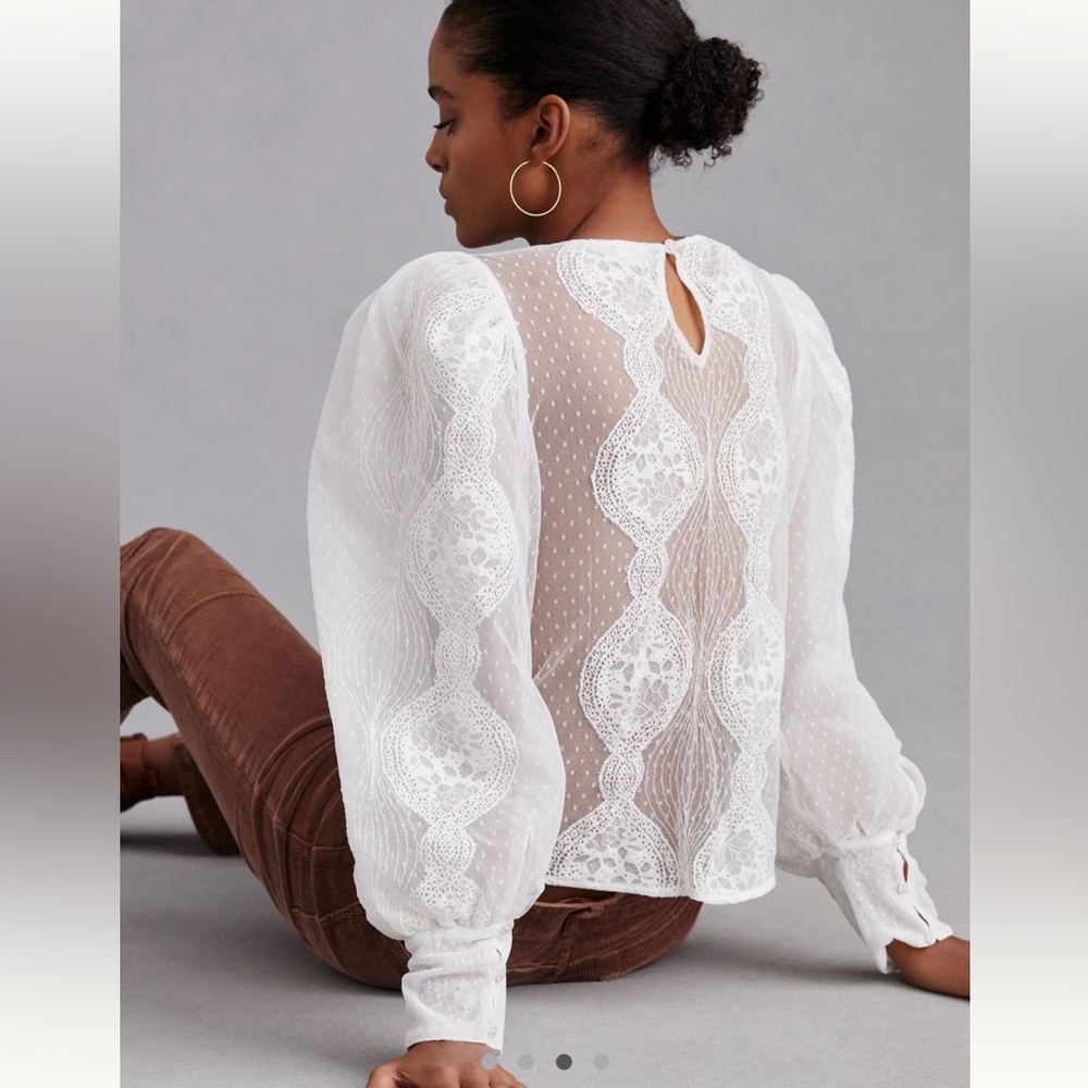 Anthro forever that girl sheer white blouse with embroidery - Picture 3 of 5